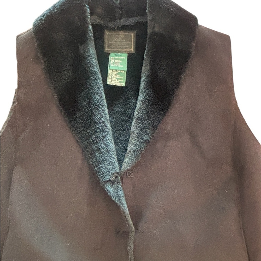 Ralph Lauren Faux Fur Collar Vest Brown Minimalist Sleeveless Coat